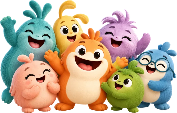 Tukka with a group of colourful friends
