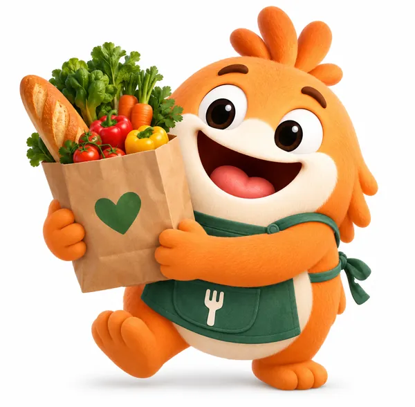 Tukka carrying a bag of fresh groceries