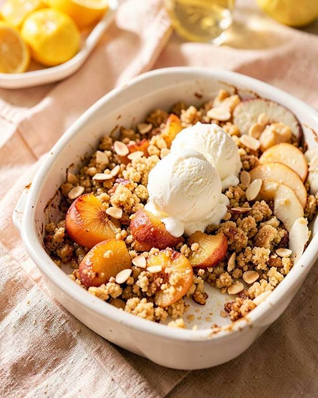 Roast Peach & Almond Crumble